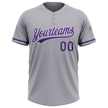 Custom Gray Purple-White Two-Button Unisex Softball Jersey