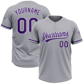 Custom Gray Purple-White Two-Button Unisex Softball Jersey