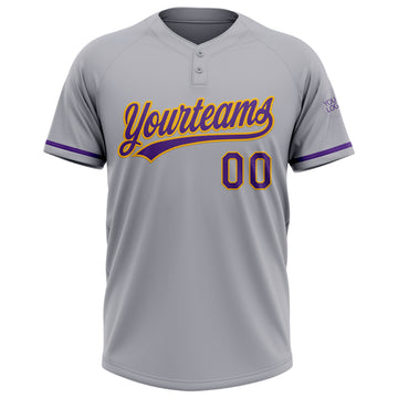 Custom Gray Purple-Gold Two-Button Unisex Softball Jersey