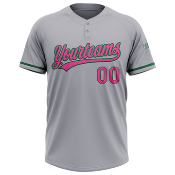 Custom Gray Pink-Kelly Green Two-Button Unisex Softball Jersey