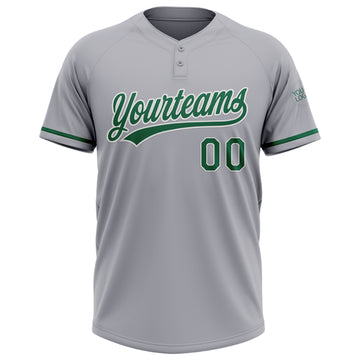 Custom Gray Kelly Green-White Two-Button Unisex Softball Jersey