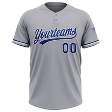 Load image into Gallery viewer, Custom Gray Royal-White Two-Button Unisex Softball Jersey
