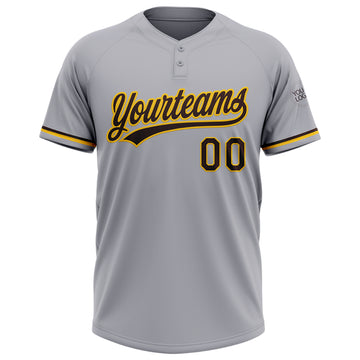 Custom Gray Brown-Yellow Two-Button Unisex Softball Jersey