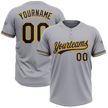 Load image into Gallery viewer, Custom Gray Navy-Gold Two-Button Unisex Softball Jersey
