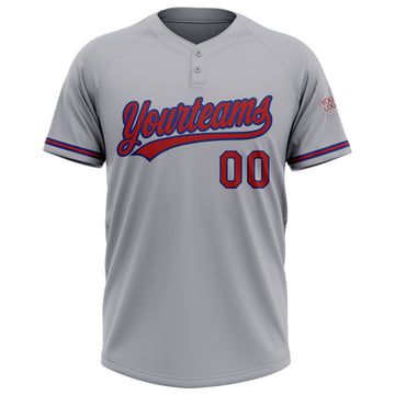 Custom Gray Red-Royal Two-Button Unisex Softball Jersey