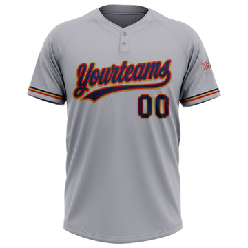 Custom Gray Navy Red-Old Gold Two-Button Unisex Softball Jersey