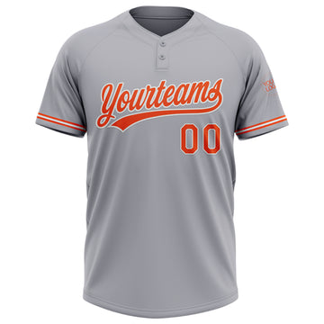 Custom Gray Orange-White Two-Button Unisex Softball Jersey