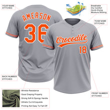 Load image into Gallery viewer, Custom Gray Orange-White Two-Button Unisex Softball Jersey
