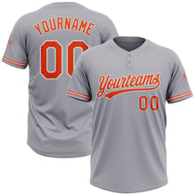 Load image into Gallery viewer, Custom Gray Orange-White Two-Button Unisex Softball Jersey
