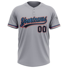 Load image into Gallery viewer, Custom Gray Black Electric Blue-Orange Two-Button Unisex Softball Jersey
