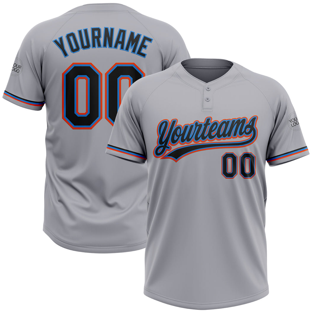 Custom Gray Black Electric Blue-Orange Two-Button Unisex Softball Jersey