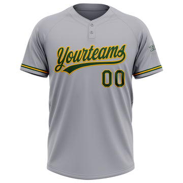 Custom Gray Green-Gold Two-Button Unisex Softball Jersey