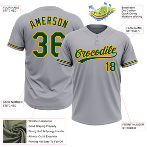 Custom Gray Green-Gold Two-Button Unisex Softball Jersey