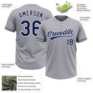 Custom Gray Navy-White Two-Button Unisex Softball Jersey