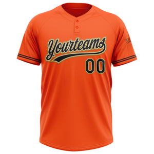 Custom Orange Black Cream-Old Gold Two-Button Unisex Softball Jersey