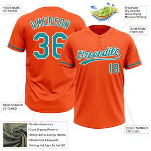 Custom Orange Teal-White Two-Button Unisex Softball Jersey