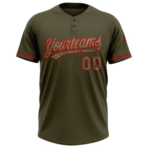 Custom Olive Camo-Red Salute To Service Two-Button Unisex Softball Jersey