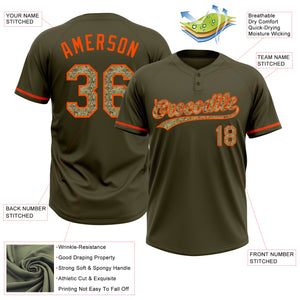 Custom Olive Camo-Orange Salute To Service Two-Button Unisex Softball Jersey