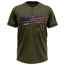 Load image into Gallery viewer, Custom Olive Vintage USA Flag-Navy Salute To Service Two-Button Unisex Softball Jersey
