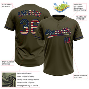 Custom Olive Vintage USA Flag-Navy Salute To Service Two-Button Unisex Softball Jersey