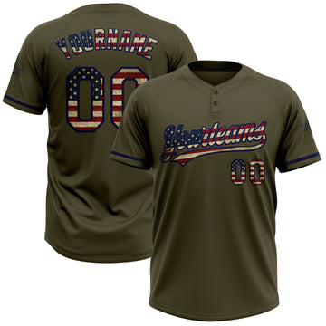 Custom Olive Vintage USA Flag-Navy Salute To Service Two-Button Unisex Softball Jersey