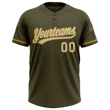 Load image into Gallery viewer, Custom Olive Cream-Old Gold Salute To Service Two-Button Unisex Softball Jersey
