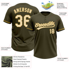 Load image into Gallery viewer, Custom Olive Cream-Old Gold Salute To Service Two-Button Unisex Softball Jersey
