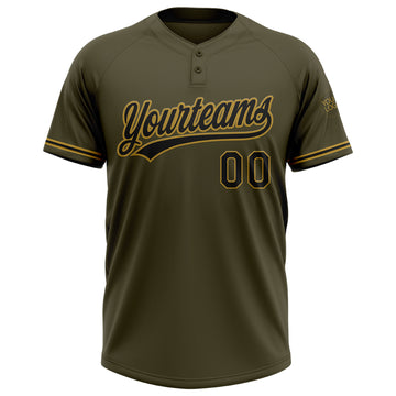 Custom Olive Black-Old Gold Salute To Service Two-Button Unisex Softball Jersey