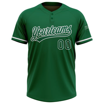 Custom Kelly Green White Two-Button Unisex Softball Jersey