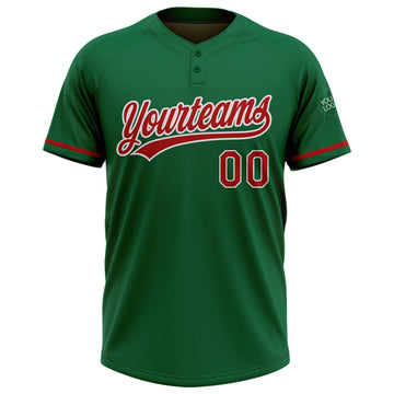 Custom Kelly Green Red-White Two-Button Unisex Softball Jersey