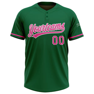 Custom Kelly Green Pink-White Two-Button Unisex Softball Jersey