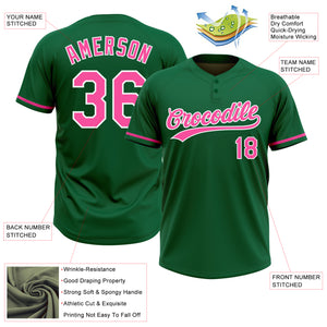 Custom Kelly Green Pink-White Two-Button Unisex Softball Jersey