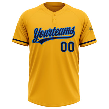 Custom Gold Navy-Electric Blue Two-Button Unisex Softball Jersey