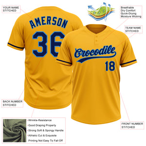 Custom Gold Navy-Electric Blue Two-Button Unisex Softball Jersey