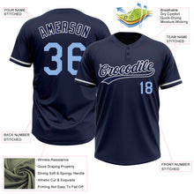 Load image into Gallery viewer, Custom Navy Light Blue-White Two-Button Unisex Softball Jersey
