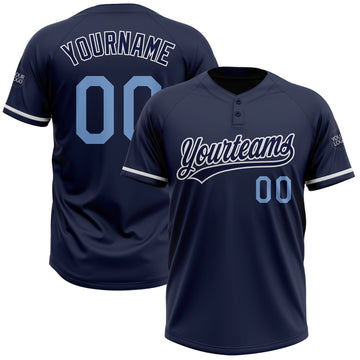 Custom Navy Light Blue-White Two-Button Unisex Softball Jersey