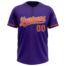 Load image into Gallery viewer, Custom Purple Orange-White Two-Button Unisex Softball Jersey
