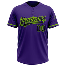 Load image into Gallery viewer, Custom Purple Black-Neon Green Two-Button Unisex Softball Jersey
