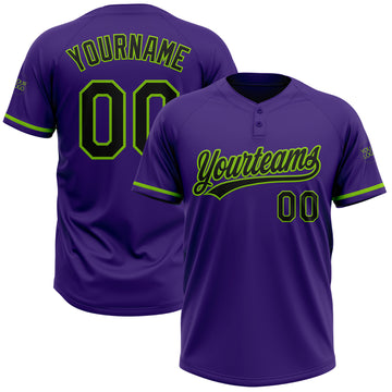 Custom Purple Black-Neon Green Two-Button Unisex Softball Jersey