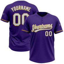 Load image into Gallery viewer, Custom Purple White-Old Gold Two-Button Unisex Softball Jersey
