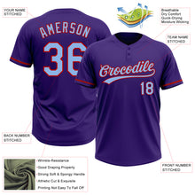 Load image into Gallery viewer, Custom Purple Light Blue-Red Two-Button Unisex Softball Jersey
