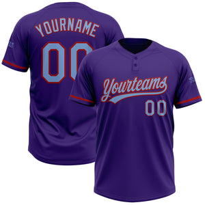 Custom Purple Light Blue-Red Two-Button Unisex Softball Jersey