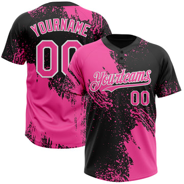 Custom Pink Black-White 3D Pattern Abstract Brush Stroke Two-Button Unisex Softball Jersey