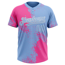 Load image into Gallery viewer, Custom Pink Light Blue-White 3D Pattern Abstract Brush Stroke Two-Button Unisex Softball Jersey
