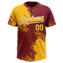 Load image into Gallery viewer, Custom Gold Crimson-White 3D Pattern Abstract Brush Stroke Two-Button Unisex Softball Jersey
