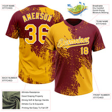 Load image into Gallery viewer, Custom Gold Crimson-White 3D Pattern Abstract Brush Stroke Two-Button Unisex Softball Jersey
