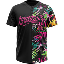 Load image into Gallery viewer, Custom Black Pink 3D Pattern Hawaii Tropical Palm Leaves Two-Button Unisex Softball Jersey
