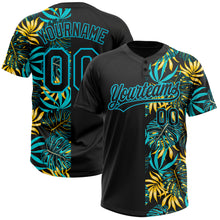 Load image into Gallery viewer, Custom Black Lakes Blue 3D Pattern Hawaii Tropical Palm Leaves Two-Button Unisex Softball Jersey
