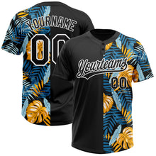 Load image into Gallery viewer, Custom Black White 3D Pattern Hawaii Tropical Leaves Two-Button Unisex Softball Jersey
