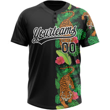 Load image into Gallery viewer, Custom Black White 3D Pattern Hawaii Tropical Tiger Two-Button Unisex Softball Jersey
